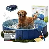 Hundepool große Hunde Hundepool klein - Premium Hunde Pool faltbar, 120cm x 30cm, Stabile Seitenwände, Kratzfester Anti-Rutsch Boden, Planschbecken mit Auslauf, Bällebad