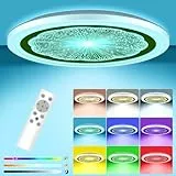 MILFECH 24W LED Deckenleuchte Dimmbar mit Fernbedienung, LED Deckenlampe Flach 6 RGB Farbwechsel 3200LM IP54 Rund für Schlafzimmer Kinderzimmer Küche Wohnzimmer, 3000K-6000K Rund Spiegel Muster (Gold)