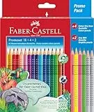 FABER-CASTELL Colour Grip Buntstifte-Set, 24 Stück, ergonomische Dreikantform, wasservermalbar, inkl. Bleistifte