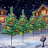 Qoosea Solare Weihnachtsbaum-Stakenlichter Outdoor 80 LED 8 Modi 4 IN 1 Solarbetriebene Gartenleuchten mit roten Beeren IP65 Wasserdicht für Garten, Weg, Terrasse, Weihnachtsdeko