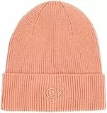 Calvin Klein Damen Strickmütze Embroidery Fine Rib Beanie Warm, Orange (Tawny Orange), Einheitsgröße