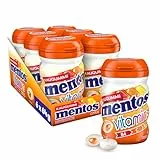 Mentos Kaugummi Vitamins Citrus, 6 Boxen zuckerfreie Chewing Gums mit Citrus-Geschmack, flüssiger Füllung & Vitamin B, B12 & C, Multipack (6 x 32 Stück)
