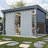 Clothink Outdoor Vorhänge Wasserfest Sonnenschutz Winddicht Rostfrei mit kleinen Ösen Oben für Terrasse Garten Balkon Familienhaushalte einfache Montage farbecht(132x215cm, 1 Stück, Grau-Weiß)