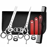 Friseurschere - OCBA Professionelles 6' Haarschneideschere & Haarschere - Haarschere Perfektes Design für Friseure & Salons - Haarschneideschere für Männer und Frauen (6,5 Zoll Silber Satz)
