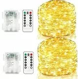 CCILAND 2 Stück Lichterkette Batterie, Gesamt 12M 120 LED Lichterketten mit Fernbedienung und Timer, Akku Lichterkette Draht Wasserdicht für Innen Außen Weihnachten Hochzeit Deko (Warmweiß)