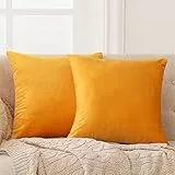 Deconovo 2er Set Samt Kissenbezüge Sofa Kissenbezug Zierkissenbezüge Weich Design Dekor Schlafzimmer Wohnzimmer Couch Büro, 40x40 cm, Gelb