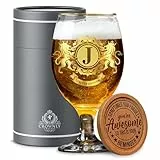 CROWNLY CRYSTAL® Personalisierte Geschenke Männer Bierglas Mit Gravur Geburtstagsgeschenk für Männer Adventskalender Bier Hochzeitstag Geschenke für Männer Geschenke für Männer Geburtstag (J)