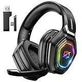 Ozeino Kabelloses Gaming-Headset mit Mikrofon, 2,4 G & Typ-C-Sender, 30 Stunden Akkulaufzeit, RGB-Beleuchtung Gaming-Kopfhörer für PS5, PS4, PC, Telefon