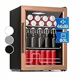 Klarstein Mini Kühlschrank mit Glastür & LED, für Zimmer, Getränkekühlschrank mit 2 Ablagen, Kleiner, 60L, Indoor/Outdoor, Leise & Wetterfest, 3-10°C
