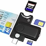 4-in-1 Chipkartenlesegerät USB C Plug-and-Play, SIM Kartenleser, SDHC/SDXC/SD/Micro SD Kartenleser, SmartCard Reader USB C für DOD Military USB Common Access CAC/SIM/ID/Bank,für Windows/Vista