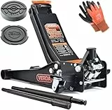 Verda Wagenheber hydraulisch 3T, 75-515mm, 2X Gummi, mit Schmiernippel, Montagehandschuhe Extra Flacher Rangierwagenheber Doppelpumpsystem Doppelkolben Unterstellbock Auto Heber Profi