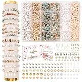 JHWELRG Natürliche Amazonit Edelsteinperlen Set,Perlen für Armbänder Selber Machen mit Anhänger Buchstabenperlen zum Basteln DIY Armband Schmuck,Halsketten- Geschenke für Kinder Erwachsene