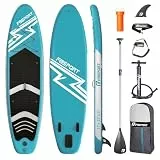 FBSPORT Aufblasbares SUP Board, Stand Up Paddling Board, Aufblasbare Stand Up Paddle Board für Stand-Up Paddling 15CM Dick, Surfbrett Kit mit Verstellbares Aluminium SUP Paddel+Pumpe(Lakeblue)