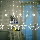 iShabao Lichterkette Sterne Strom 138 LED Weihnachtsbeleuchtung Fenster, 2.4x1m Lichtervorhang Fenster Weihnachten mit 12er Sterne, Lichterkette Innen Sterne mit Timer für Weihnachtsdeko (Weiß)