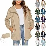 Generisch Regenjacke Damen Wasserdicht Faltbar Übergangsjacke Leichte Jacke mit Kapuze Windbreaker Dünne Fahrradjacke Atmungsaktiv Softshelljacke Wanderjacke Outdoor Windjacke Regenmantel Regenponcho