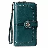 FORRICA Geldbörse Damen Portemonnaie Reißverschluss RFID Schutz Groß Geldbeutel PU Leder Frauen Lange Brieftasche mit Viele Fächer Armband Blau