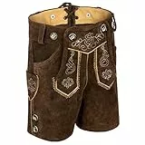 TR Martha Lederhose Kinder Kurz - Trachtenhose Jungen - Größe 92-140 - Kurze Kinderlederhose mit Träger für Jungen - Oktoberfest Hose - Trachtenlederhose Dunkelbraun (116)