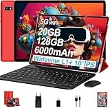 Tablet 10 Zoll Android Ultraschnelles PC mit, Widevine L1, 5G WiFi 6, Octa-Core, 20GB RAM + 128GB ROM (TF 2TB), FHD IPS, Doppelkamera, Bluetooth 5.0, 2026 Neueste Tablet mit Tastatur und Maus, Red