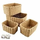 Zosenyer Aufbewahrungskorb Geflochten, 4er Stapelbarer Badezimmer Körbe Aufbewahrung, Storage Basket für Wohnzimmer Küchen Kinderzimmer Bad, Geeignet Als Windel Organizer und Besteckkorb (Coffee)