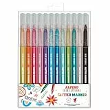 Alpino 12 Glitzermarker Color Experience Etui | Glitzerstifte zum Schreiben und Dekorieren | Leuchtende und leuchtende Farben | 3,3 mm starke Spitze | Glitzereffekt