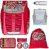 Herlitz Ranzen Schultasche für Jungen Mädchen FiloLigh Plus 8 Teile Set Grundschule Schulranzen Tornister leicht Bauchgurt Brustgurt Regenhülle Wahl +rf (Vintage Love 865)