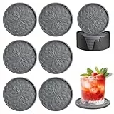 Silikon Untersetzer mit Halter - 6 Stück Tassen Untersetzer Gläser Hitzebeständiges rutschfest Coasters Kein Schimmel Tischuntersetzer Spülmaschinenfest Silikonunterlage Getränkeuntersetzer (Grau)