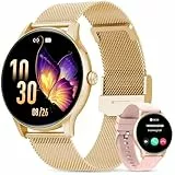 Elegante Smartwatch Damen mit Telefonfunktion, 1,39' Zoll Voll Touch Screen Fitness Tracker, 120+ Sportmodi, IP68 Wasserdicht Smart Watch mit Herzfrequenz, SpO2, Schlafmonitor für iOS Android, Gold