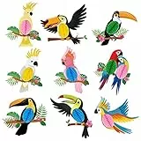 HONMOK 9 Stück Tropische Vögel Dekoration Seidenpapier Hawaii Papageien Deko Hawaiisch Tukane Papagei Hängend Dekoration Tropical Party Deko für Sommer Tiki Party Dschungel Hawaiian Luau Party
