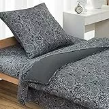 HENGWEI 2-teiliges Bettwäsche-Set, 155 x 200cm Bettbezug mit 80 x 80 cm Kissenbezug, Mikrofaser, Elegantes Klassisches, Dunkelgraues Paisley-Muster, Weich & Bügelfrei, ÖkoTex Zertifiziert