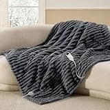 BEDSURE Heizdecke mit Abschaltautomatik 130x180cm - Geschenke für Frauen, Wärmedecke mit 6 Heizstufen & 10 Stunden Timer, bis zu 8 Stunden Überhitzungsschutz für Home & Office, Gestreift Dunkegrau