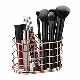 Relaxdays Stiftehalter, 2 Fächer, Pinselhalter Kosmetik, Metall, Stiftebecher Schreibtisch, HBT: 9 x 15 x 8 cm, roségold