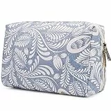 Narwey Kosmetiktasche Damen Klein Make up Tasche Kulturtasche Kulturbeutel Schminktasche Damen Waschtasche Make up Cosmetic Bag Mädchen (Blaues Blatt, Groß)