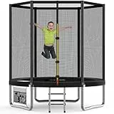 Devoko Trampolin Outdoor Ø 183/228/305/366/427 cm Indoor Trampolin Kinder Gartentrampoline, Komplettset mit Schuhnetz, Leiter, Randabdeckung, Sicherheitsnetz, Belastbarkeit 50 kg (Schwarz)