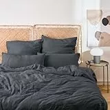 Blumtal Musselin Bettwäsche 155x220 cm + 80x80 cm - Oeko-TEX zert. Bettwäsche Musselin aus 100% Baumwolle - extra weiches Bettwäsche-Set waschbar bei 40 °C - Sommerbettwäsche Anthrazit