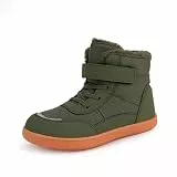 TIAROOTT Kinder Winter Barfußschuhe Warme Gefüttert Schneestiefel mit Klettverschluss Barfußschuhe Winter Kinder Schneestiefel Breiter Zehe Wanderschuhe Leicht Rutschfest Winterstiefel,Grün,Gr.35