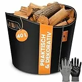 BLACK OAK DAKOTA L 40L Holzkorb für Kaminholz - Kunstleder schwarz 30kg Traglast - 40 Liter 40x38x32cm - Kaminholzkorb Holzkorb Brennholzkorb Tasche Korb für Holz Transport & Aufbewahrung schwarz