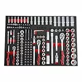 STIER Steckschlüsselsatz,179-teilig, in Weichschaumeinlage, 1/4 Zoll 3/8 Zoll 1/2 Zoll, mit Umschaltknarren, als Einlage Werkstattwagen, Chrom-Vanadium-Stahl