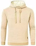 YuKaiChen Lässiger Herren-Pullover, Kapuzenpullover, langärmelig, Beige, Small