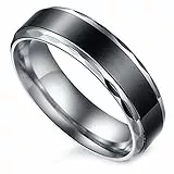 Flongo Partnerringe Damenring Herrenring Ring Edelstahl Band Ring Silber Schwarz Valentine Paar Ringe Verlobung Engagement Verlobungsringe Hochzeit Herren Größe 52mm