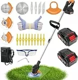 Akku Rasentrimmer & Freischneider, 21V Rasenkantenschneider mit 2 Akkus, 4 Messertypen + 1 Gartenschere, Verstellbarer Teleskop-Führungsholm – für Garten, Rasen, Gehwegkanten