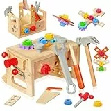 OSDUE Werkzeugkoffer Kinder Spielzeug, Montessori Spielzeug Junge Mädchen Holzspielzeug Werkzeugkasten, Kinderwerkzeug Lernspielzeug Werkzeug Koffer Kinder Kinderspielzeug Spiele ab 3 4 5 6 Jahren
