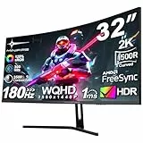 Minifire Gaming Curved Monitor 32 Zoll 180Hz, 2K WQHD(2560 x 1440), 1500R,1ms(MPRT), AMD FreeSync, sRGB 125%, VESA，2xHDMI 2.0 / 2xDP (180Hz), Augenpflege - MFG32C3Q