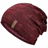 HAMUNI Mütze Damen - Atmungsaktiv Strickmütze Herren - Slouch Beanie Mütze mit Weichem Fleece Innenfutter - Unisex Wintermütze - Klassische Herren Damen Mütze für Herbst Winter Frühjahr (Weinrot)