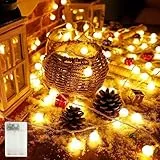 AuFiiy Globe String Lights, 4.9 m 50 LED Lichterkette Batteriebetrieben, 3 Beleuchtungsmodi, Außen Innen für Haus, Balkon, Terrasse, Pavillon und Garten