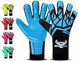 BEAST RAGE Torwarthandschuhe für Kinder Junior 3-10 Jahre|Stabiler Griff mit robustem Latex Jugend Erwachsenen Fußballtorwarthandschuhe für Jungen Fußball (Blau, Größe 6, für 8 bis 10 Jahre)