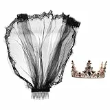 minkissy Schwarzer Schleier Mit Krone: Elegantes 2-Teiliges Set Für Halloween Gothic-Hochzeiten Und Kostümpartys Mit Dekorativer Krone Für Unvergessliche Auftritte