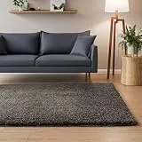 Interiyou Hochflor Teppich Sofia - 80x150 cm Grau - flauschig und einfarbig - waschbar und rutschfest - weicher Langflor
