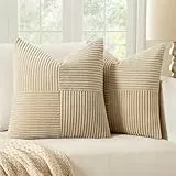 MIULEE 2er Set Kissenbezug 40x40cm Cremegelb Kissenhülle Kissenbezüge Sofakissen Dekokissen Boho Couchkissen Kord Dekorative Zierkissenbezug für Sofa