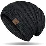 HAMUNI Mütze Damen, Atmungsaktiv Strickmütze Herren, Warme Wintermütze Damen, Street Style Slouch Beanie Mütze Herren, Klassische Unisex Winter Mütze mit Weichem Bequemem Fleece Innenfutter