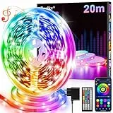 LED Streifen LED Strip 20m mit Fernbedienung & App & Musik Sync, RGB Lichterkette Dimmbar Farbwechsel, LEDs Leiste Band Stripes Bluetooth Selbstklebend für Zimmer Deko/Küche/Decke/Gaming/Party